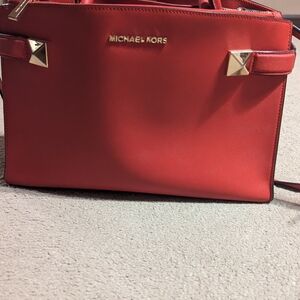 Michael Kors Red Satchel with Gold Accents
